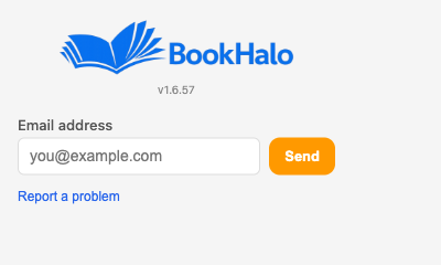 The BookHalo popup asking for an email address, with a Send button