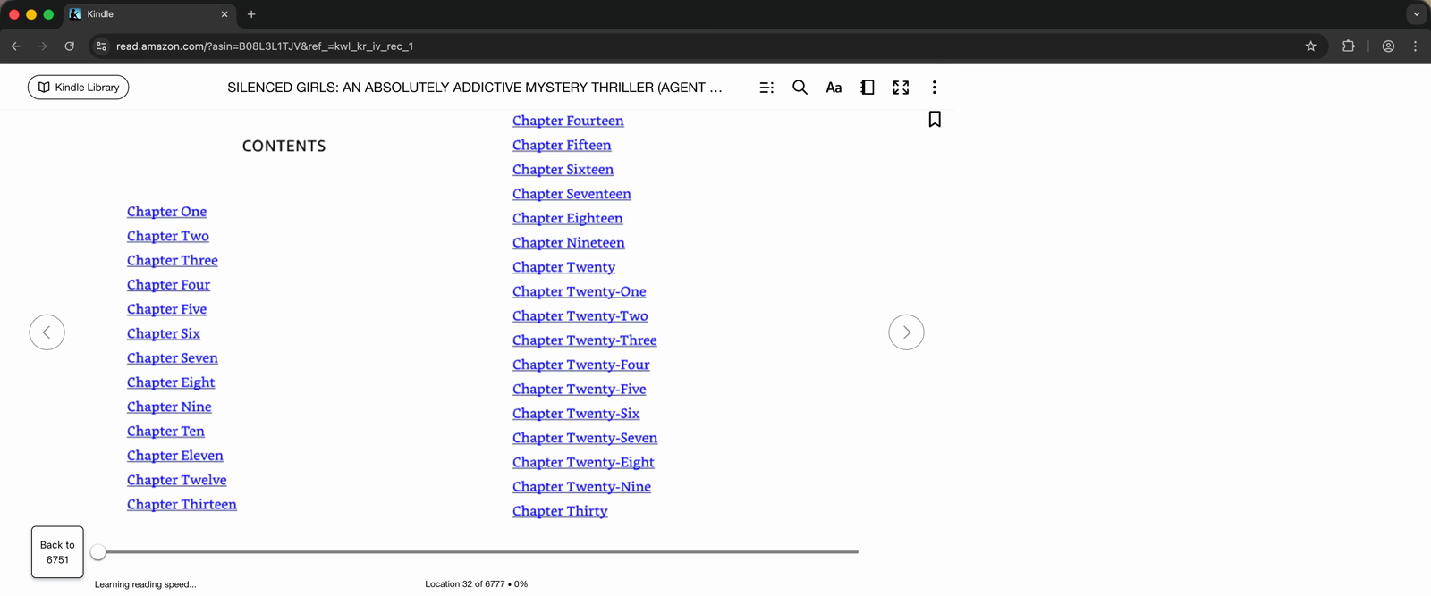 A book open in Kindle Cloud Reader, with the reading position shown in the footer