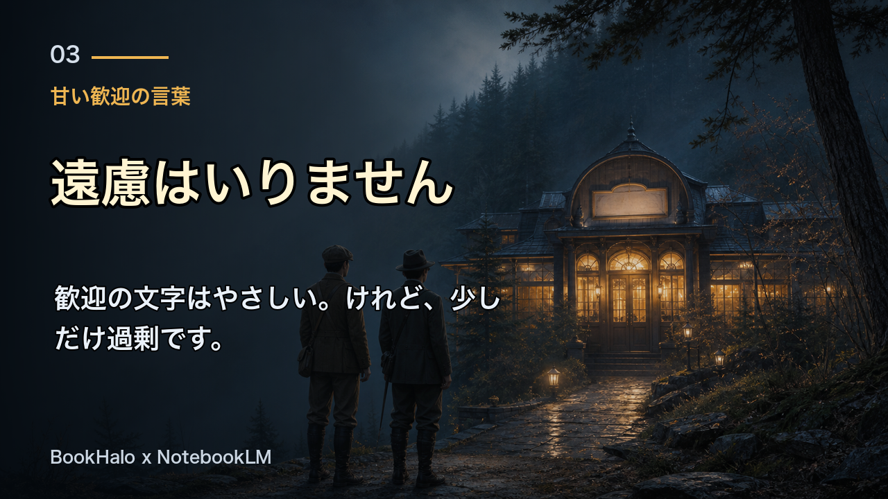 『注文の多い料理店』読前スライドで扉の注文を見せる場面