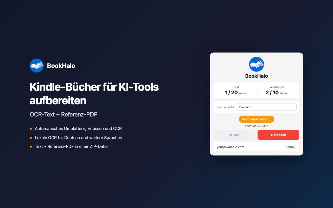 BookHalo verarbeitet ein deutsches Buch im Kindle Cloud Reader