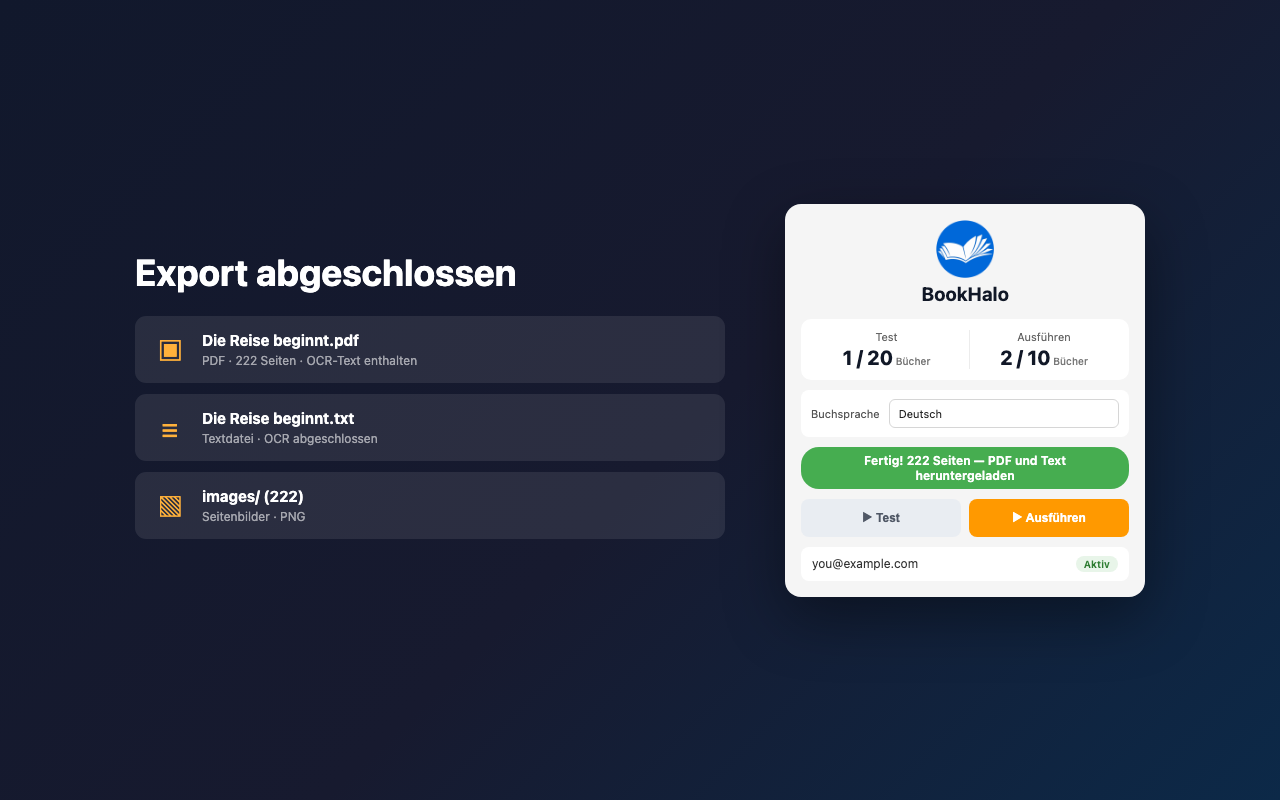 Abgeschlossener BookHalo-Export auf Deutsch