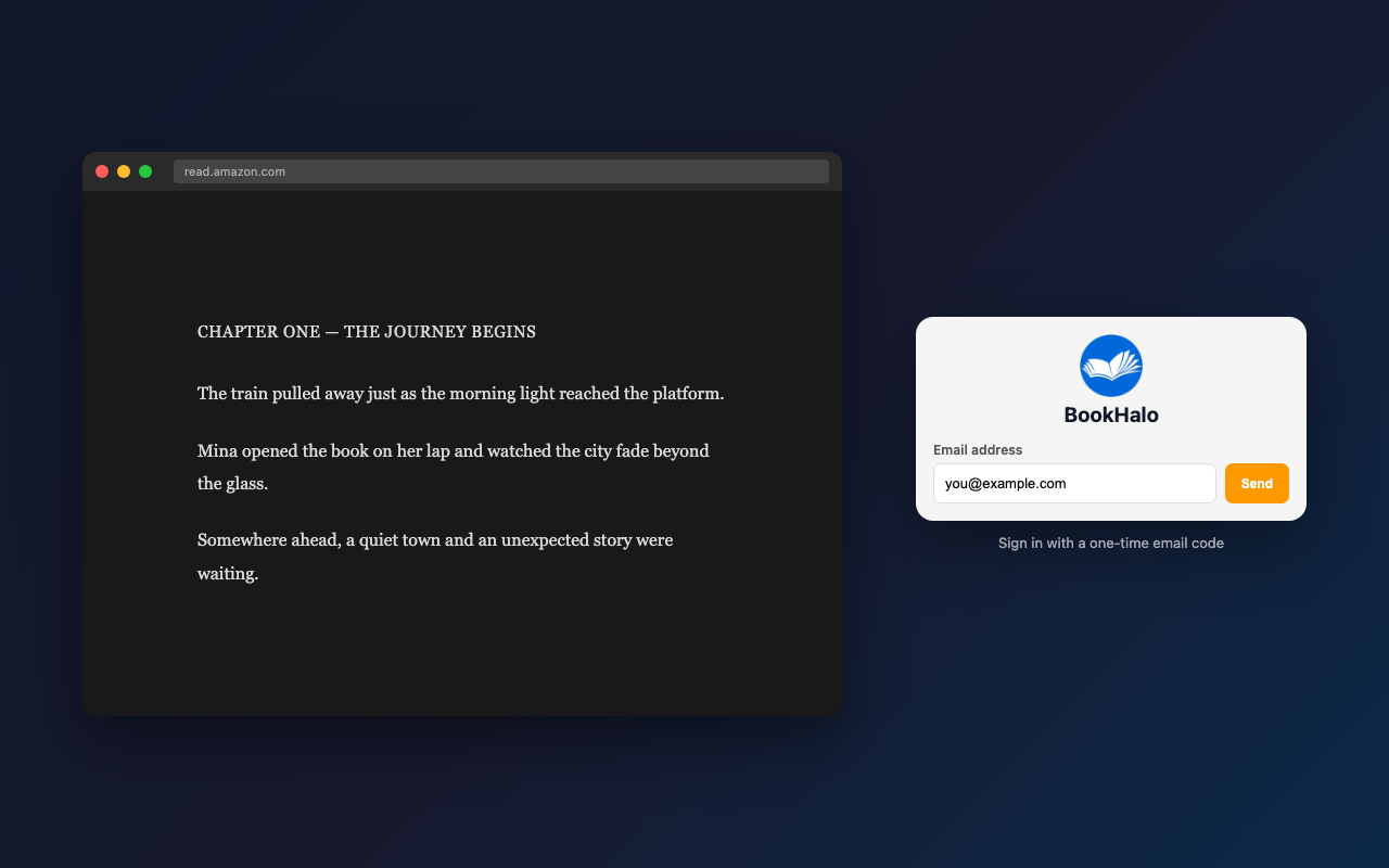BookHalo email sign-in screen in English