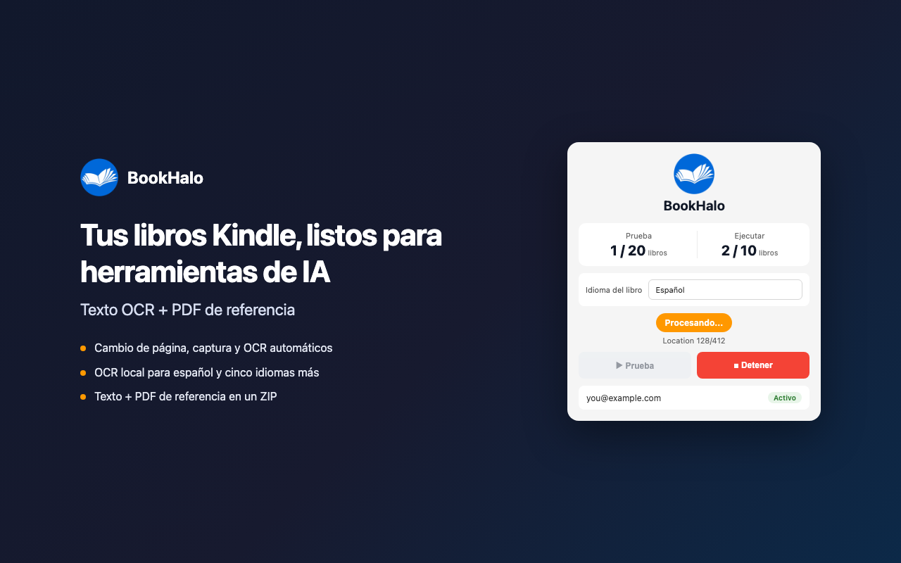 BookHalo procesa un libro en español en Kindle Cloud Reader