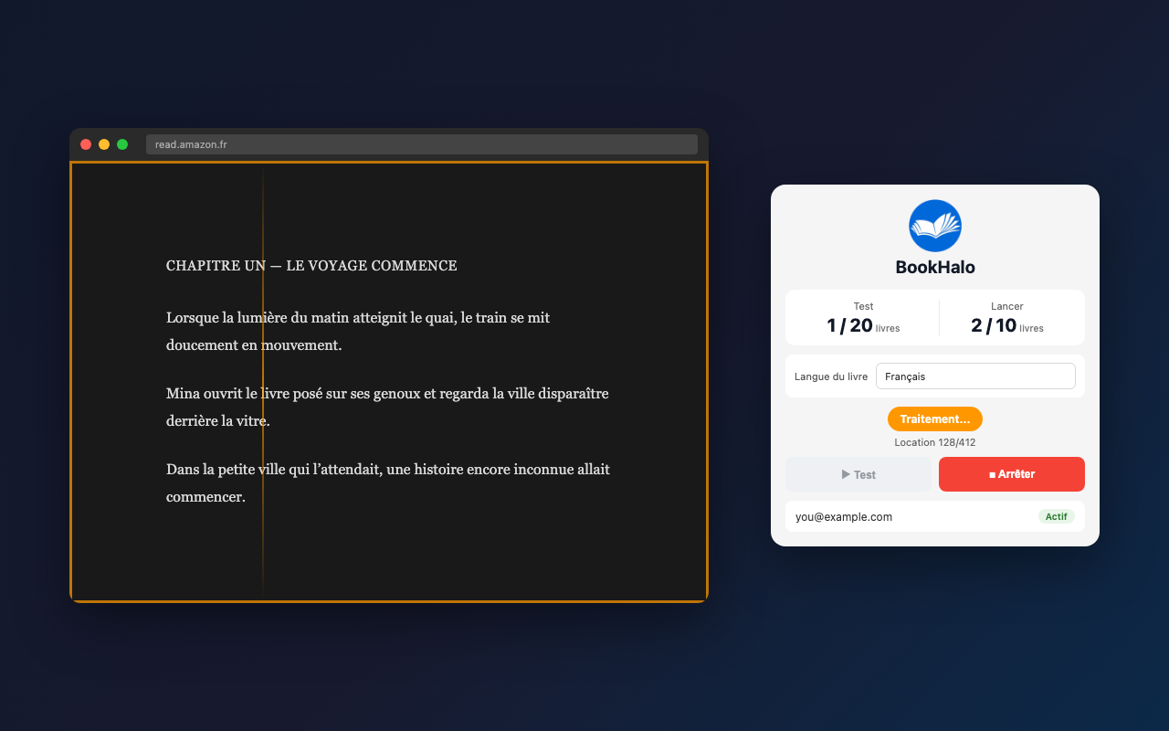 BookHalo traite un livre Kindle en français
