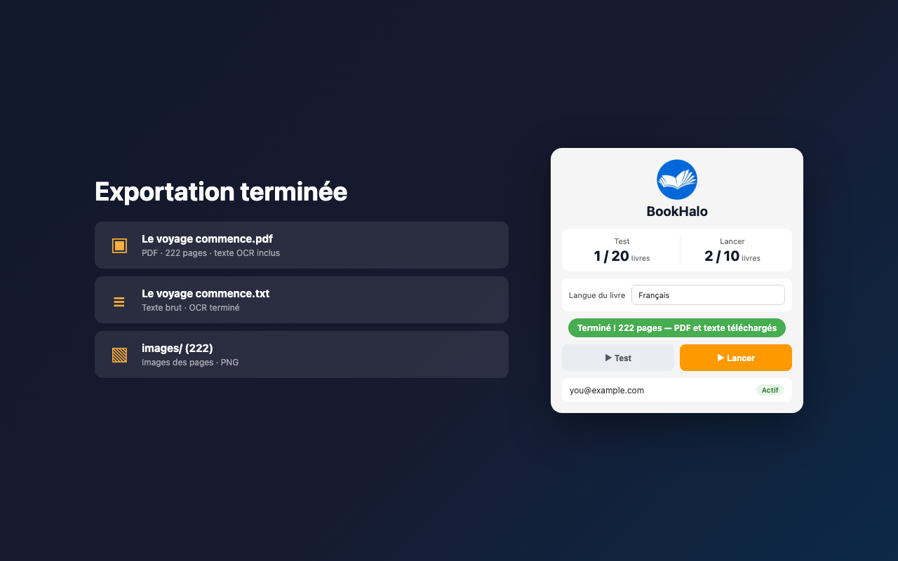 Export BookHalo terminé en français