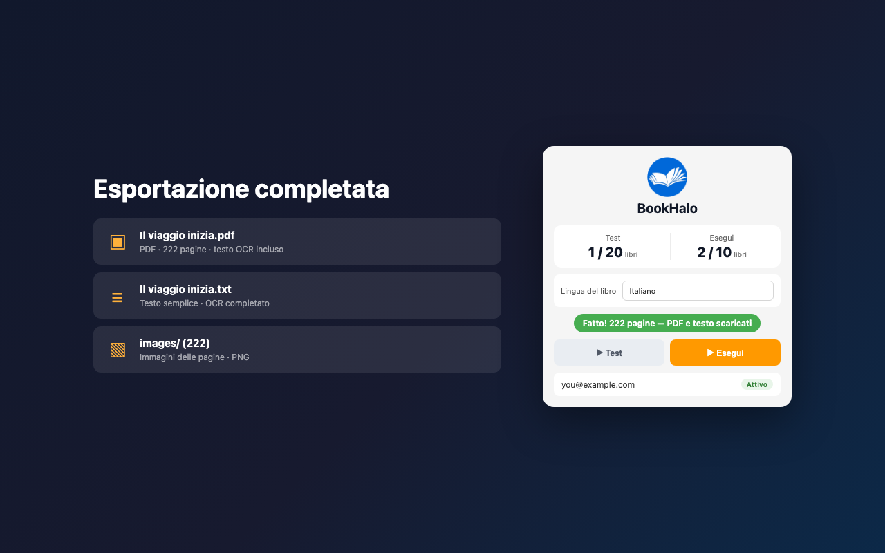 Esportazione BookHalo completata in italiano
