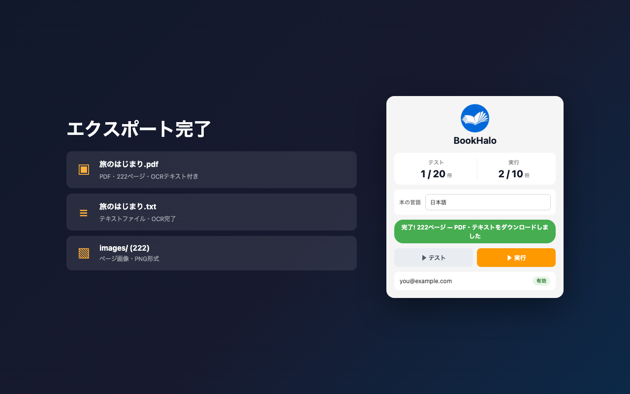 BookHaloで日本語の本の処理が完了した画面