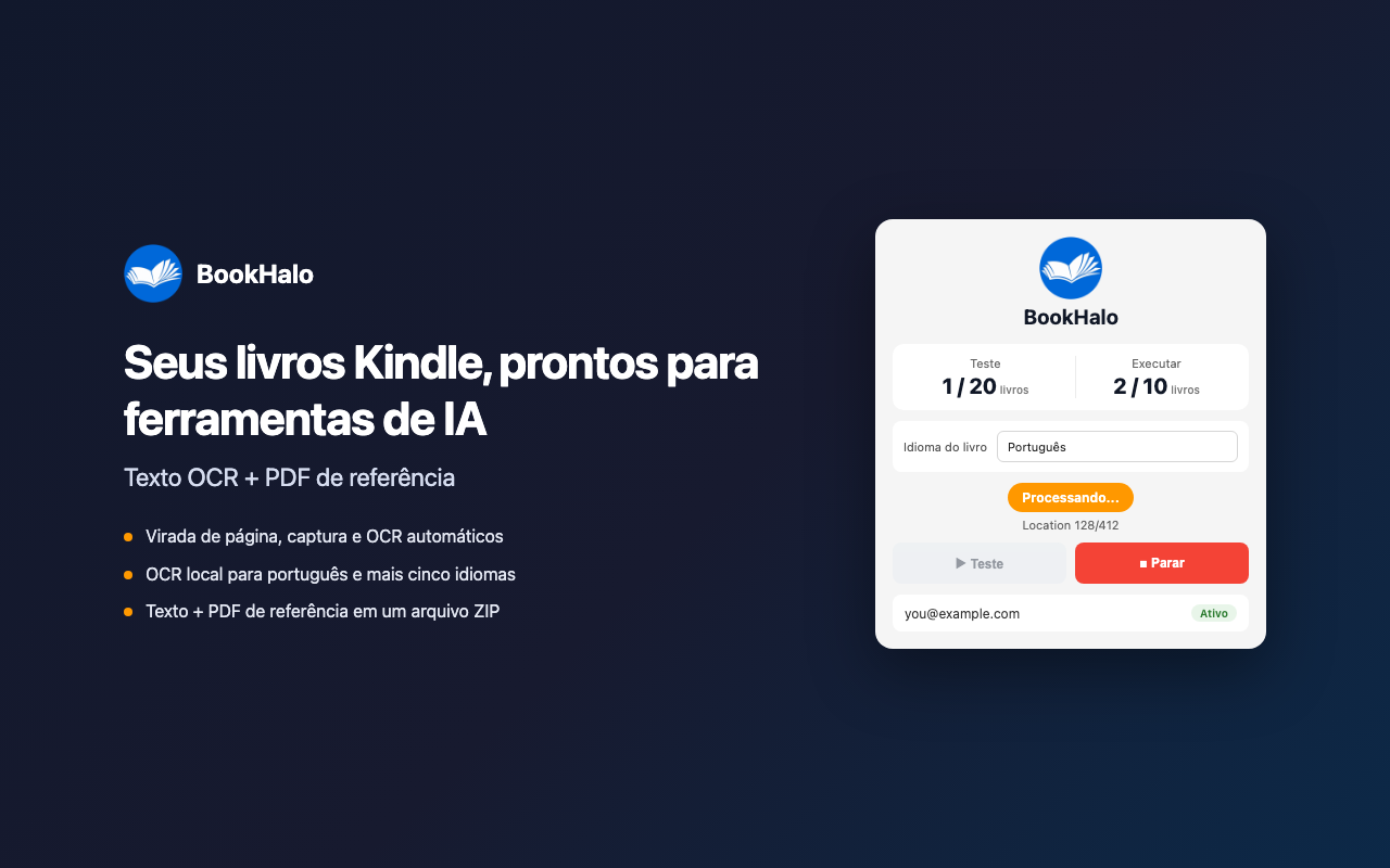 BookHalo processa um livro em português no Kindle Cloud Reader