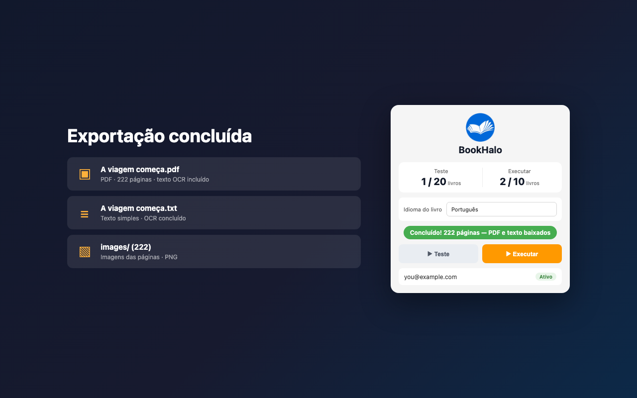 Exportação do BookHalo concluída em português